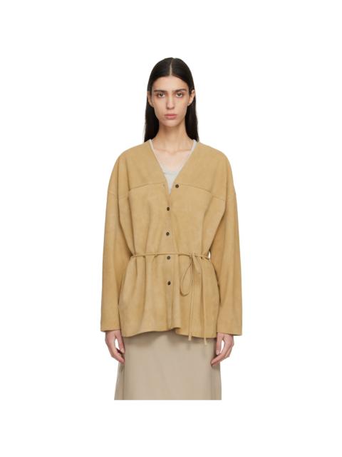 Tan Collarless Suede Jacket