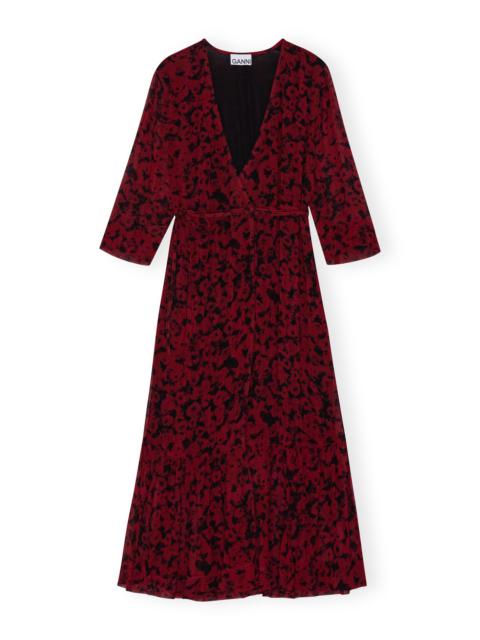 RED PRINTED LIGHT GEORGETTE WRAP MIDI DRESS