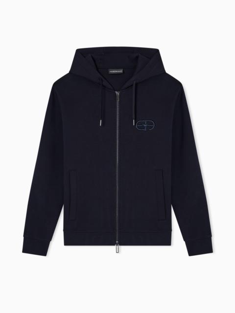 Double-jersey zip-up hooded sweatshirt with embossed, embroidered EA logo