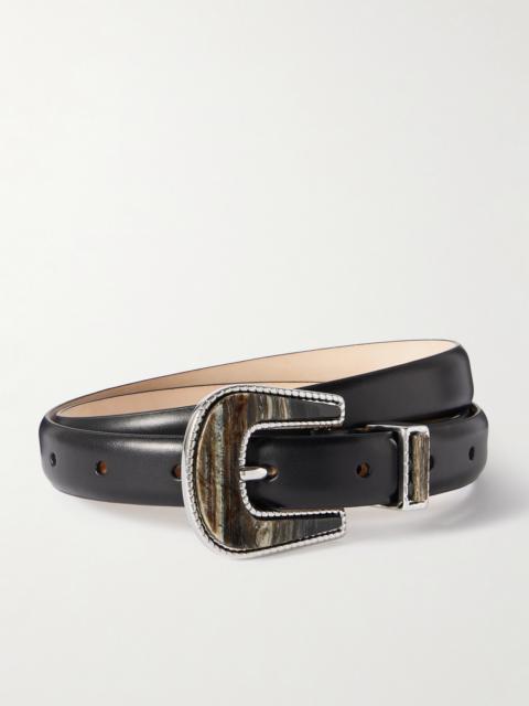 Travertine Embellished Leather Belt