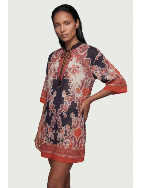 Scarf Mirrored Print Cotton Voile Kimono Beach Mini Dress