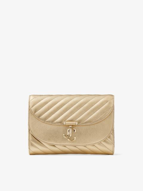 Avenue Curve Clutch
Shiny Gold Quilted Metallic Leather Clutch with Chain