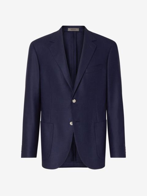 Dark blue single-breasted silk and wool jacket