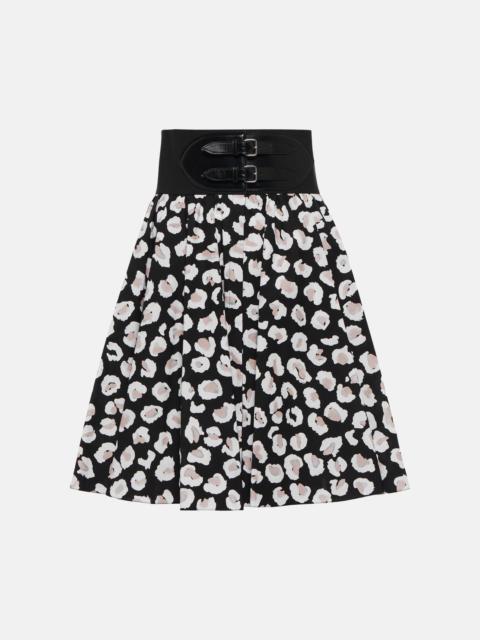 Floral cotton leather-trimmed miniskirt