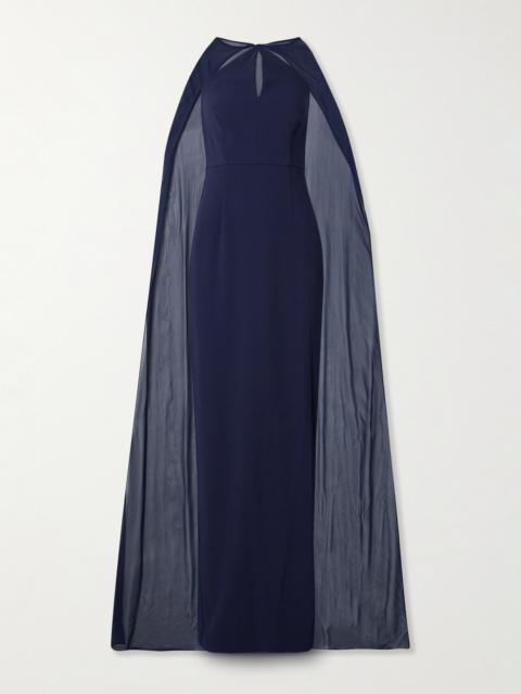 Cape-effect Silk Chiffon-trimmed Crepe Gown