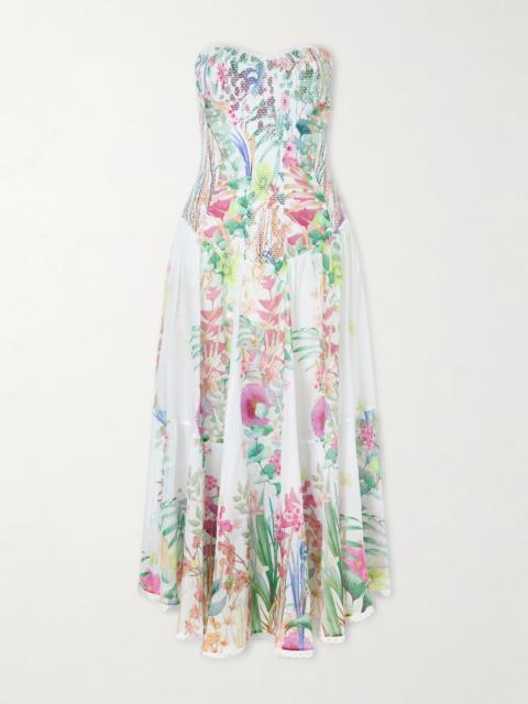 Illyr Off-the-shoulder Smocked Floral-print Cotton-blend Voile Midi Dress