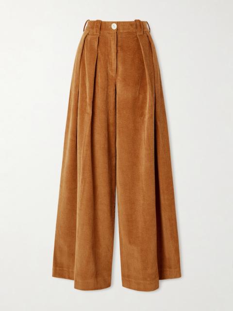 Pleated Cotton-corduroy Wide-leg Pants