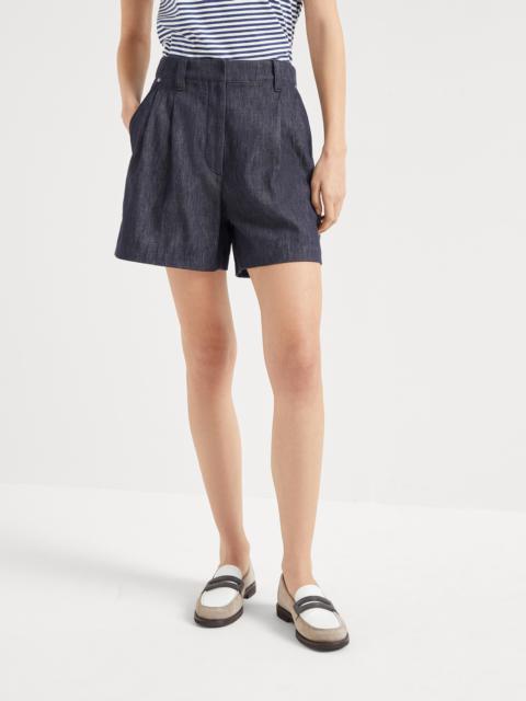 Denim-effect twill baggy shorts with monili