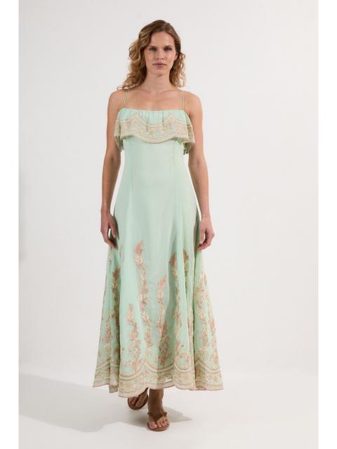 Embroidered Applique Strappy Midi Dress