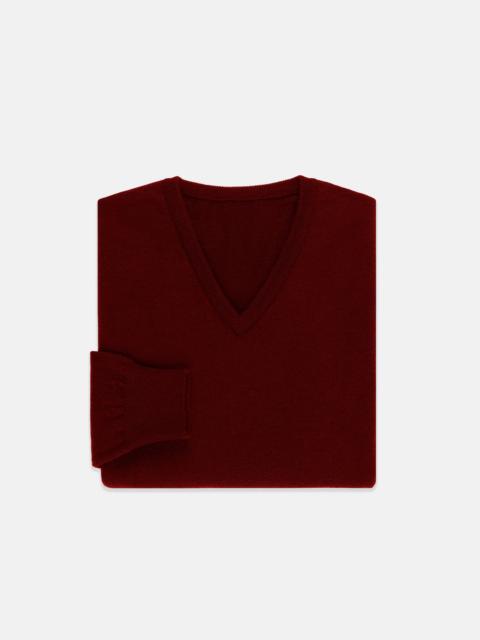 MADE-IN-SCOTLAND BURGUNDY CASHMERE V-NECK SWEATER - CLASSIC FIT