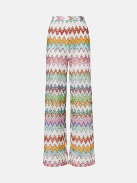 Zigzag lamé straight pants