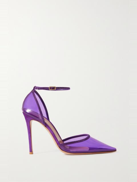 105 crystal-embellished suede-trimmed PVC pumps