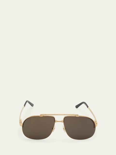 Men's Metal Double-Bridge Aviator Sunglasses
