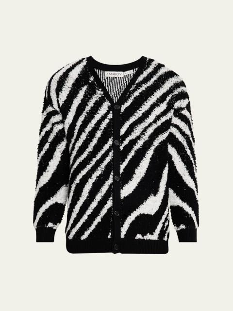 Men's Intarsia Zebra Cardigan
