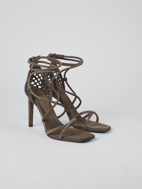 Suede heels with precious net insert