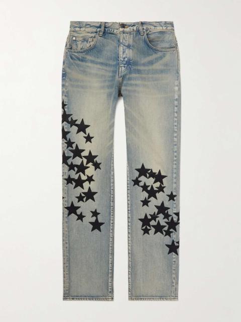 Straight-Leg Leather-Appliquéd Jeans