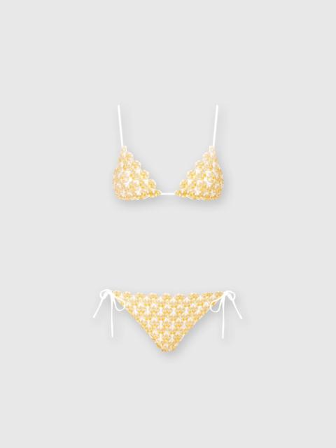 Lace triangle bikini with lamé
