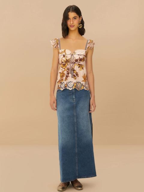 Denim Side Slit Maxi Skirt