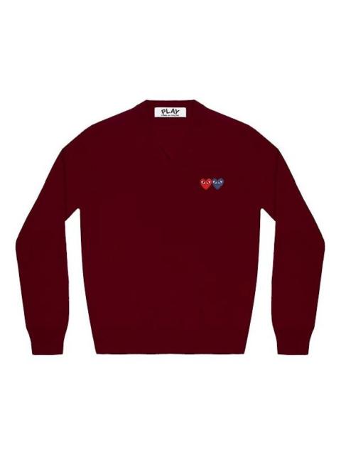 (WMNS) COMME des GARCONS PLAY V-Neck Pullover Double Emblem 'Burgundy' AZ-N055-051-4
