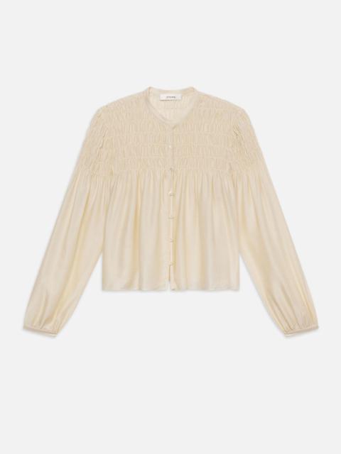 Smocked Collarless Blouse in Champagne
