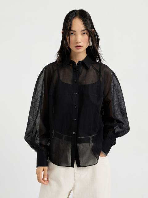Striped cotton organza shirt with monili