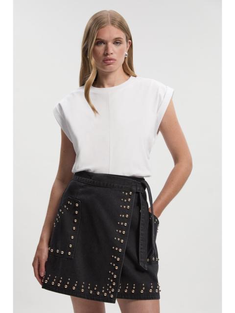 Denim Studded Wrap Mini Skirt
