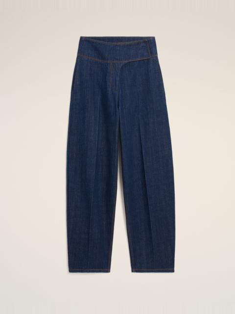 BLUE COTTON WRAPPED BELTED BALLON FIT JEANS