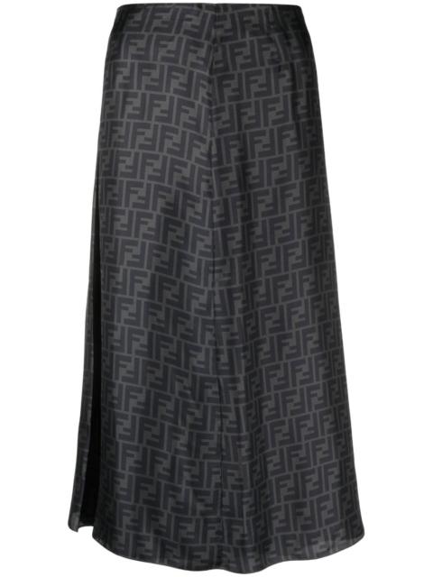 FF-print silk midi skirt