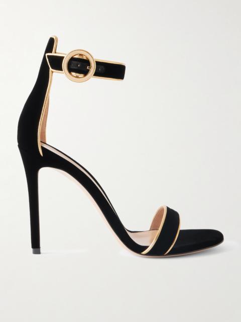 Portofino 105 Metallic Leather-trimmed Velvet Sandals