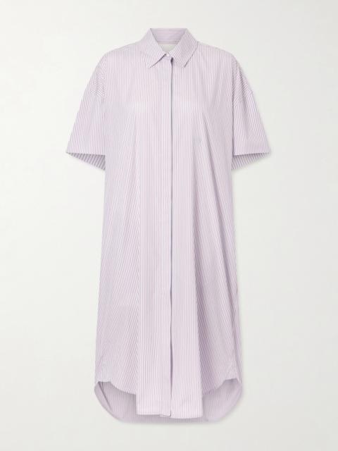 Anu Embroidered Striped Organic Cotton-poplin Midi Shirt Dress