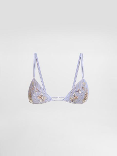 Striped poplin bra with embroidery