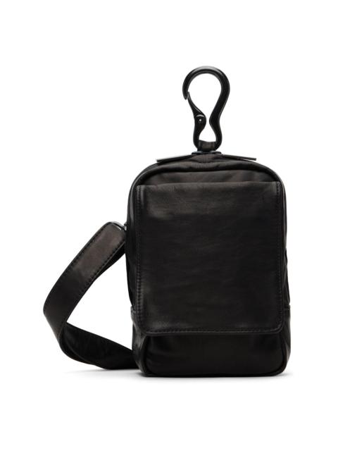 Black Scratch Horse Leather Zip Shoulder Pouch