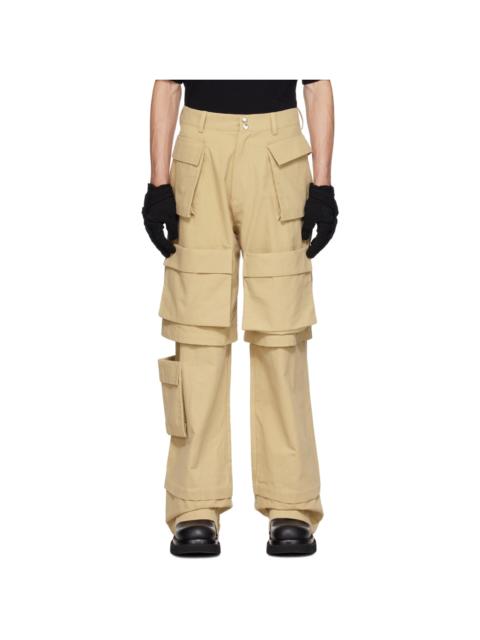 Beige Layered Cargo Pants