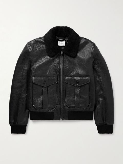 Shearling-Trimmed Full-Grain Leather Jacket Black