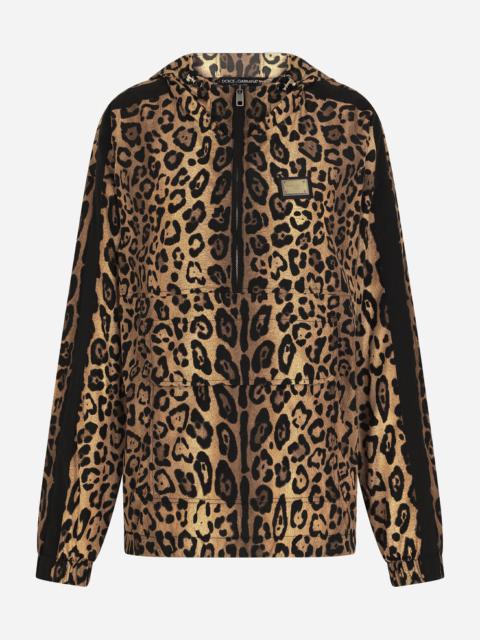 Leopard-print nylon anorak