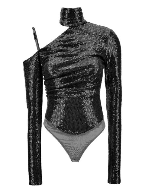 sequin-embellished one-shoulder bodysuit
