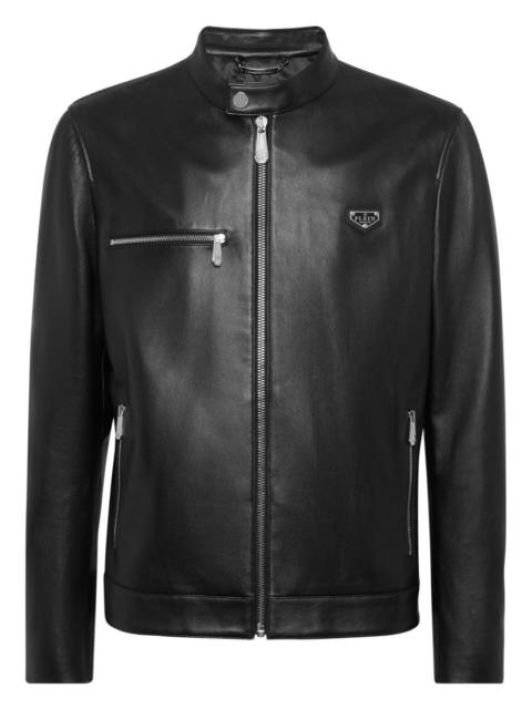 zip-fastening leather jacket