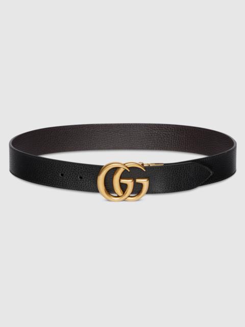 Reversible leather belt with Double G buckle