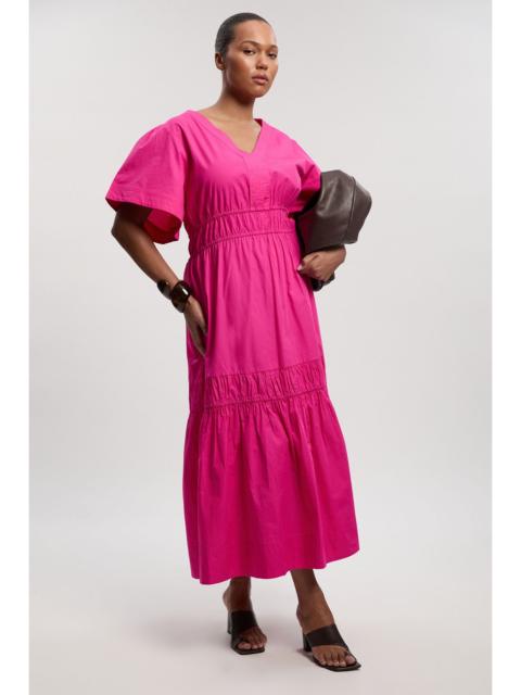 Plus Size Shirred Cotton Tiered Woven Midaxi Dress