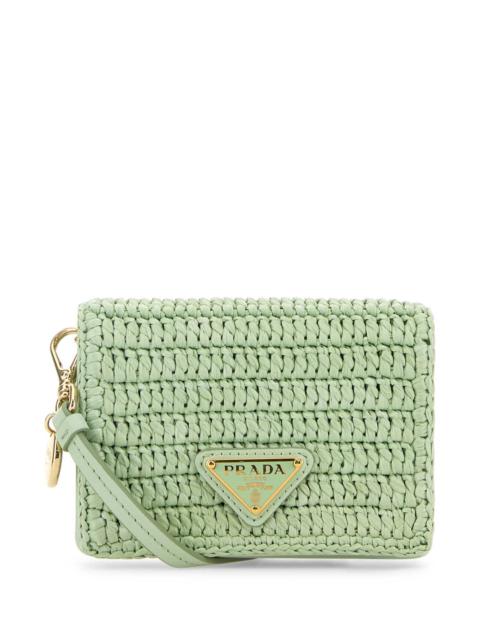 Prada Women Pastel Green Raffia Card Holder