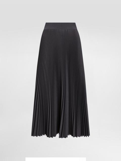 Pleated woolen calf-length circle skirt