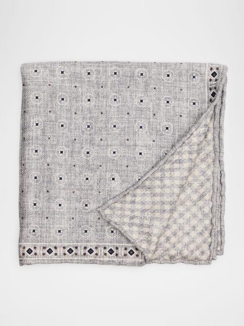 Men's Double-Face Geometric-Check Silk Pocket Square