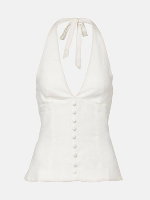 Marie shirred halterneck linen top