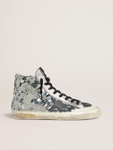Women’s Francy in nylon with all-over silver sequins and black leather star