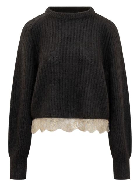 lace-trimmed knitted sweater