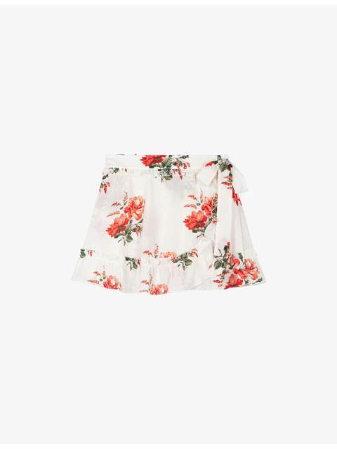 Wrap Floral-Print Woven Mini Skirt