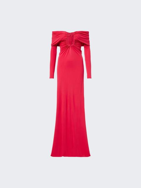 Arced Palm Strapless Shawl Gown Cranberry