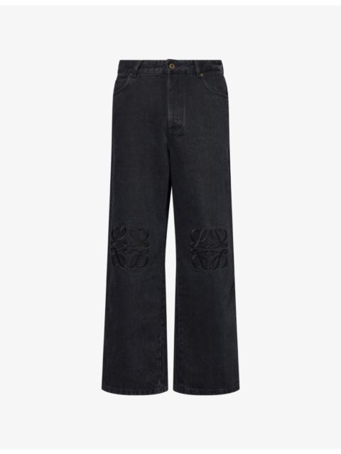 Anagram-Embellished Straight-Leg Denim Jeans