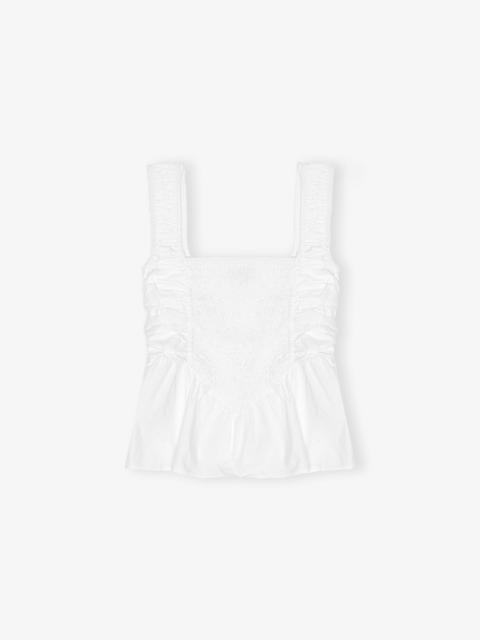 WHITE COTTON POPLIN SMOCK STRAP TOP