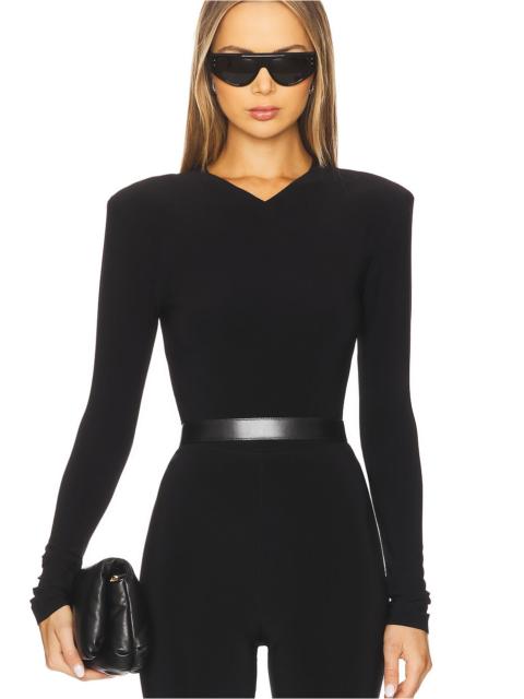 Long Sleeve Shoulder Pad V Neck Top